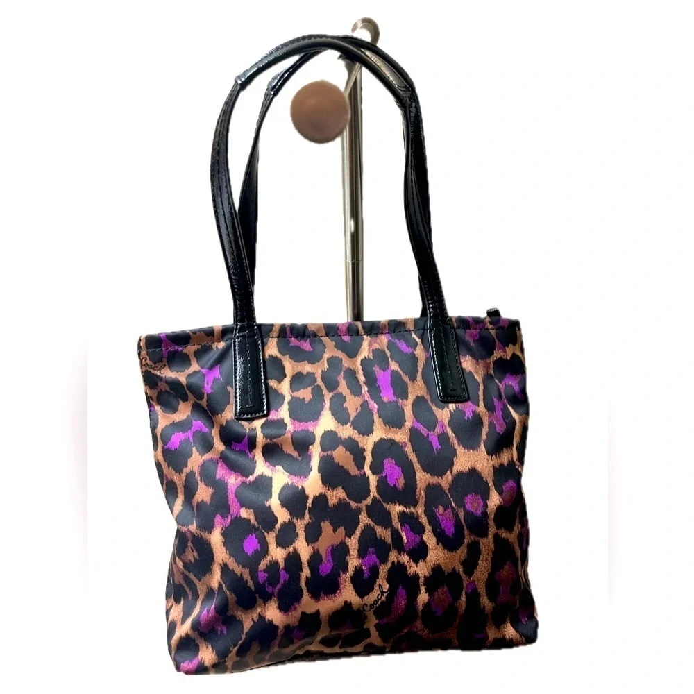 Coach Leopard Print Tote Bag - Black and Purple